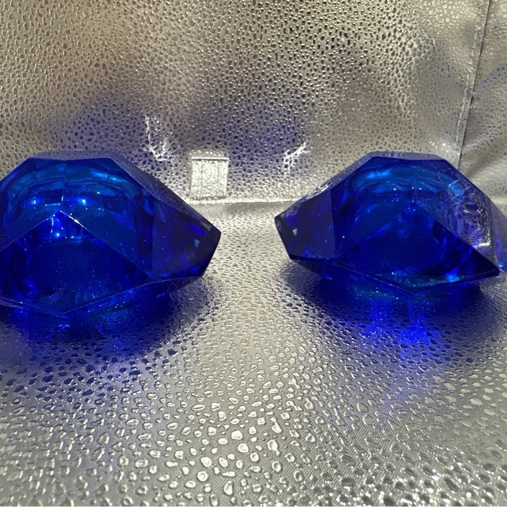 Royal Gallery Italy Blue Crystal Candle Holders 4” - Picture 8 of 13